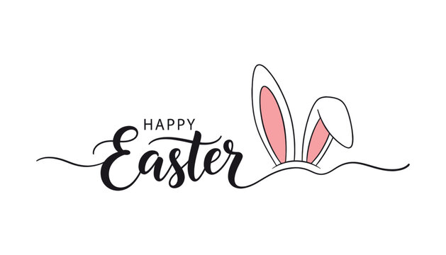 Easter bunny greeting card with pink ears and happy easter text