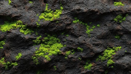 Fototapeta premium Moss growing on dark rough stone surface texture