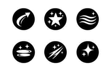 Elegant Direction Icons. Solid style round vector icons of elegant direction: line, star, wave, reflection, streak, shine No text,