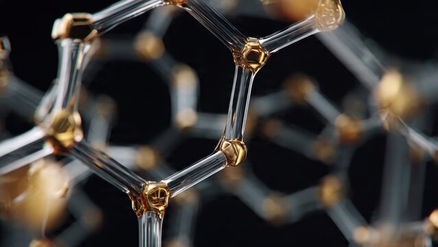 Molecular Structure with Clear Rods and Gold Nodes - Powered by Adobe