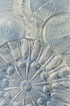 vintage glass transparent plates with geometric pattern on mirror