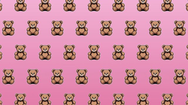 Animated Teddy Bear Sticker Pattern &ndash; Seamless Looping Background with Cute Cartoon Bear Icons on Soft Pink Gradient Design