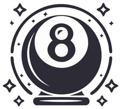 Mysterious 8 Ball Pool Ball with Glowing Stars and Sparkles