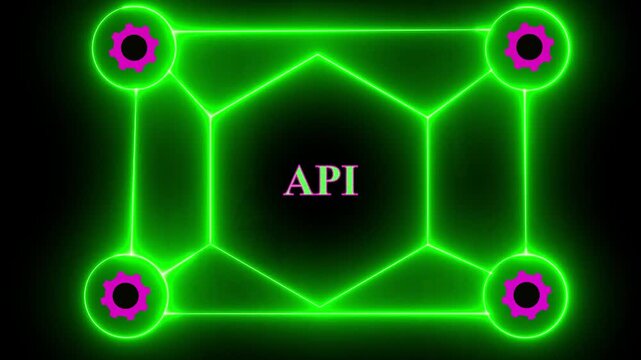 Glowing Neon API Logo with Binary Code Background in Vertical Format application programming interface.application programming interface, api, api programming