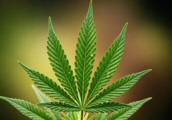 Detailed close-up of lush green cannabis foliage, showing healthy development and complex fan structure. Natural backdrop, Cannabis, vibrant, agriculture