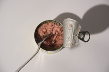 Close-Up of Canned Tuna on White Background