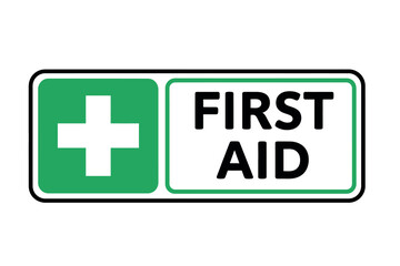 Obraz premium First aid sign with green and white cross on a for medical emergencies