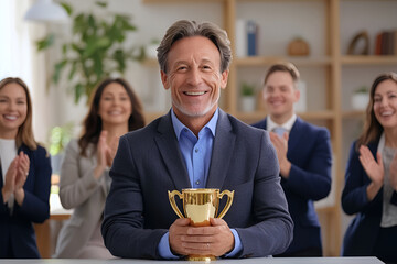 Celebratory office achievement with smiling business team applauding, Employee Appreciation Day