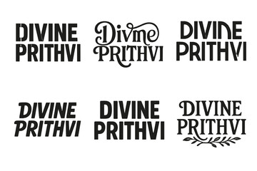 Fototapeta premium Harmonious Lettering Variations. Divine Prithvi. Set lettering. harmonious lettering variations of the same emblematic concept (Stencil-inspired