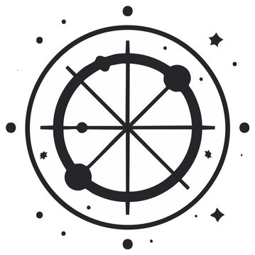 Cosmic Wheel Chart with Celestial Bodies and Stars Symbolizing Astronomy and Infinity