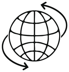 Globe encircled by arrows showing rotation or global concept