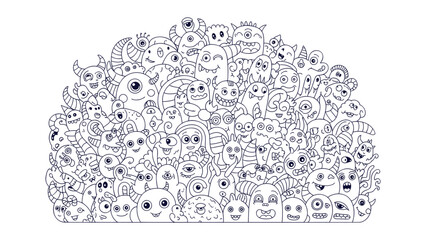 Highly Detailed Cute Monster Doodle Vector Seamless Pattern Hand Drawn Cartoon Characters Background © Vectorus