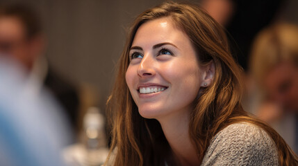 Fototapeta premium Happy Young Businesswoman Smiling During Office Meeting