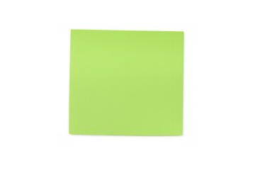 Green sticky note for memo, reminder, message or important information on a transparent background