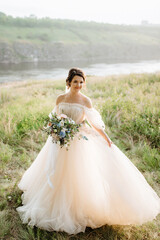 girl are walking in the green hills