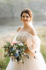 girl are walking in the green hills