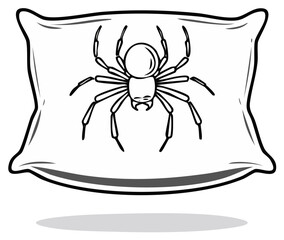 Stylized Pillow with Spider Illustration, Line Art Design Element