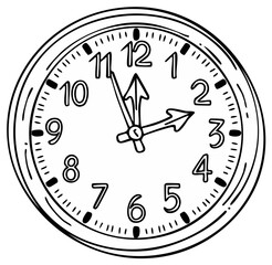 Hand-Drawn Wall Clock Illustrating the Time Past Eleven Twenty-Five Showing Numerical Precision for Time Management and Schedules