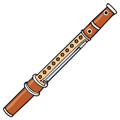Simple Illustration of a Wooden Recorder Musical Instrument