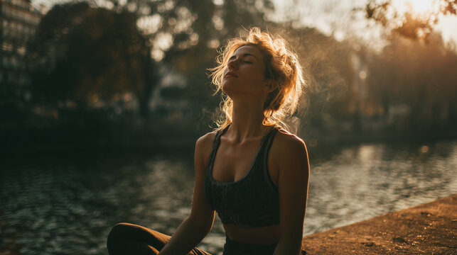 Ai yoga breathing home concept background