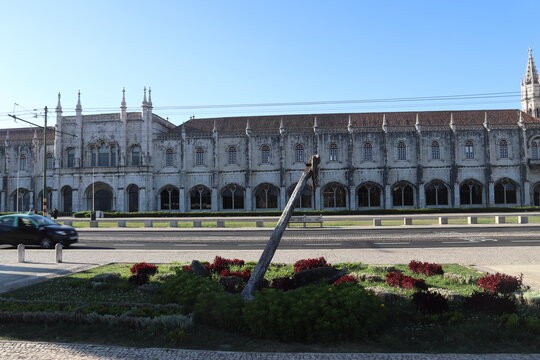Ancient anchor in front of the Jeronimos Monastery in Lisbon, Portugal