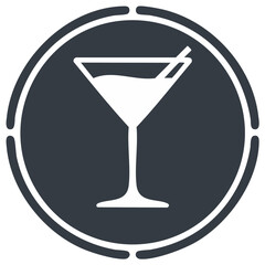 Icon Martini Glass Silhouette on a Circular Dark Background Cocktail Illustration