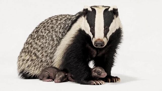 European badger with some babies