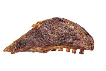 Grilled lamb breast ribs slab with roasted surface isolated on isolated background juicy meat portion