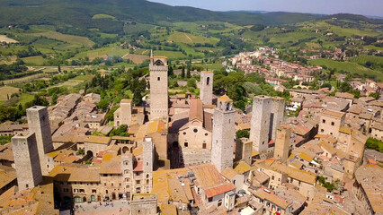 Obraz premium San Gimignano, Italy, aerial drone view