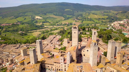 Obraz premium San Gimignano, Italy, aerial drone view