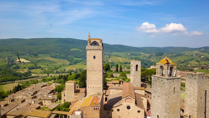 San Gimignano, Italy, aerial drone view