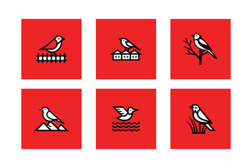 Fototapeta premium Bird Illustrations Set, Minimalist Wildlife Designs, Nature Artwork