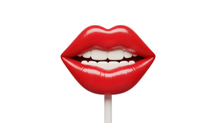 Red lipstick lollipop isolated on transparent background