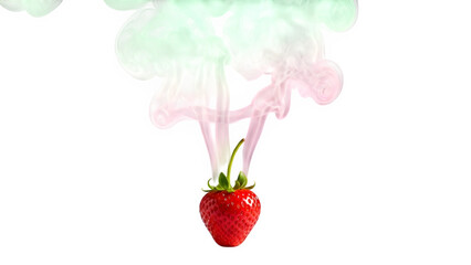 Strawberry with colorful smoke effect isolated on transparent background
