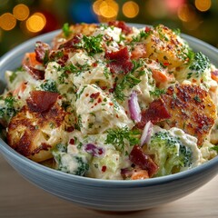 Creamy Vegetable Salad with Warm Holiday Lighting