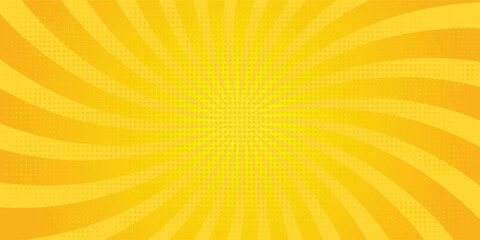 Obraz premium Pop art yellow comics book cartoon magazine cover. Cartoon funny retro pattern strip mock up. Vector halftone illustration