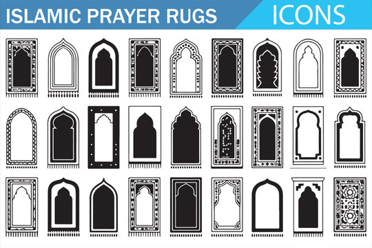 Islamic worship mihrab symbols collection in clean 2D line art vector style