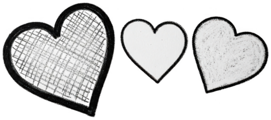 Valentine Three different style chalk hearts on transparent background for romantic or artistic projects