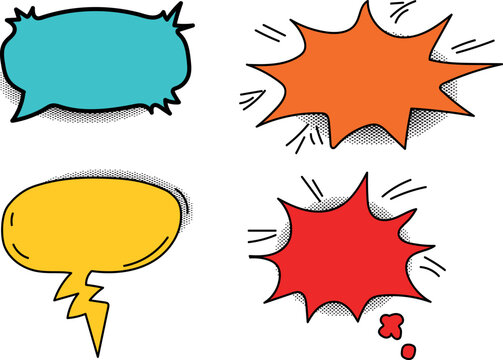Comic speech bubbles isolated on a transparent background.