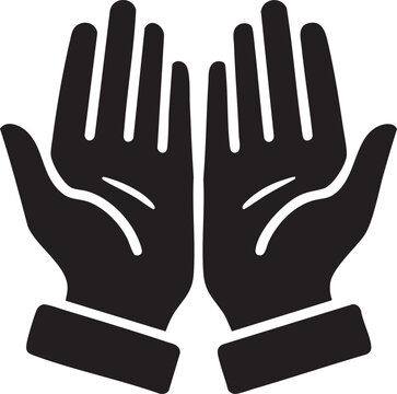 Simple Black Silhouette Icon of Two Open Palms, Symbolizing Prayer, Offering, or Receiving