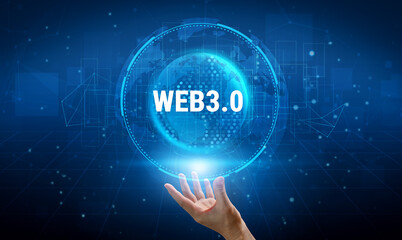 The global impact of the Web 3.0 next generation internet. A futuristic concept of a worldwide decentralized network and digital transformation. Motif