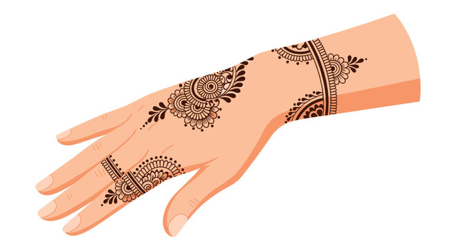 An elegant mehndi design gracefully applied to the back of a hand and fingers, featuring intricate patterns that highlight traditional beauty and culture.
