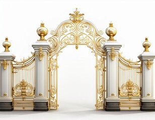 elegant gold and white gate isolated on white background ai generated