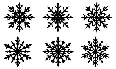 Obraz premium Six Different Black Snowflake on White Background winter holiday