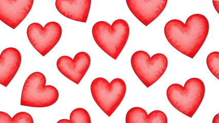 Valentine Seamless pattern with watercolor red hearts on transparent background for valentines day