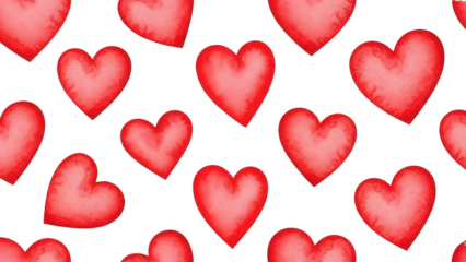 Valentine Seamless pattern with watercolor red hearts on transparent background for valentines day