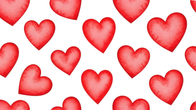 Valentine Seamless pattern with watercolor red hearts on transparent background for valentines day - Powered by Adobe