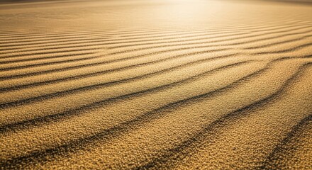 Fototapeta premium Abstract background of fine golden and beige sand grains stretching across a vast, barren landscape under intense sunlight, symbolizing isolation, vast, brown, grain