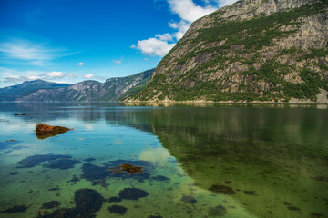Scenic View of Calm Water and Mountains in Norway