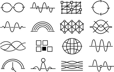 Video Streaming Icons. Line style vector icons of video streaming platform content creation and upload: loop node, wave node,